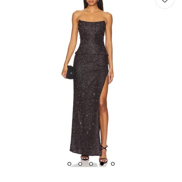 Khanums Black Mesh Maxi Skirt with Slit - Picture 1 of 9